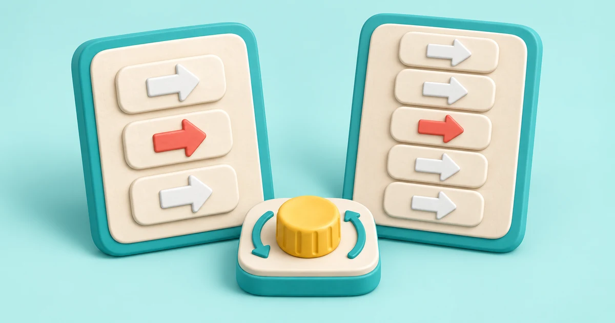 Two arrow puzzle boards with different numbers of distractors beside a difficulty dial.