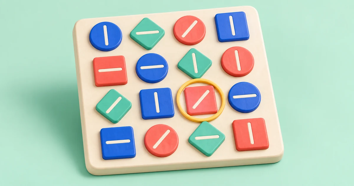 A coral square with a diagonal line stands among circles, squares and diamonds with different line angles.