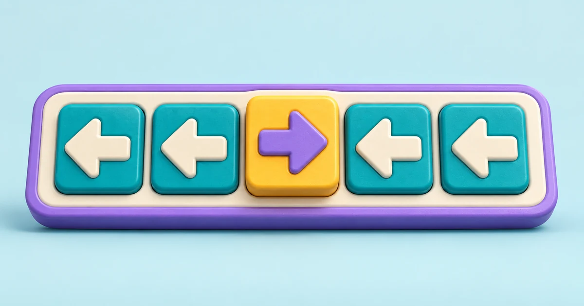 Five arrow tiles with the centre arrow pointing in the opposite direction.